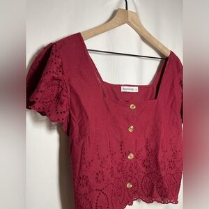 Cropped Eyelet Burgundy Blouse